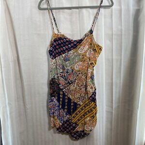 Boho Patchwork Paisley Print Spaghetti Strap SHEIN Mini Dress Women S Summer